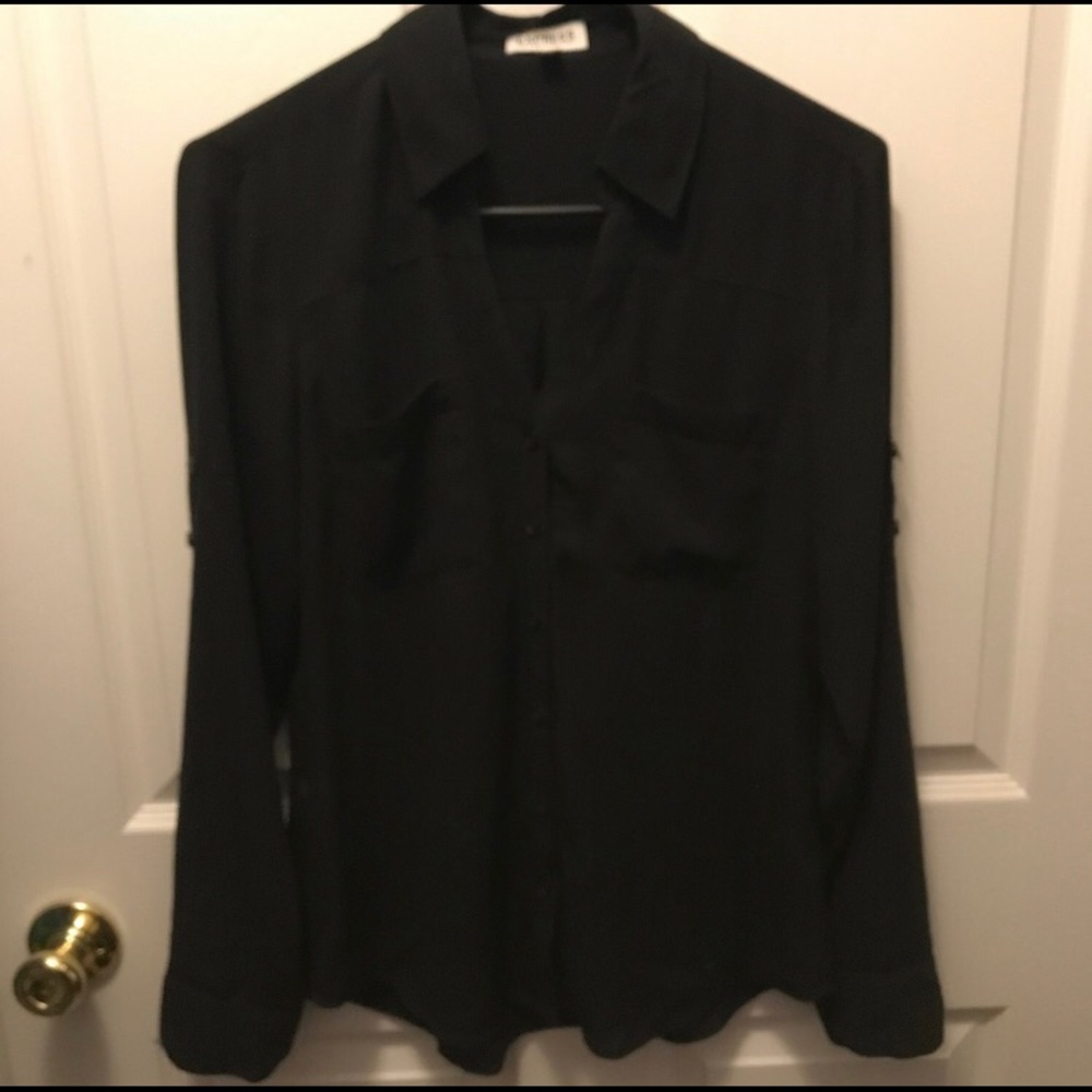 Express Black Button Blouse